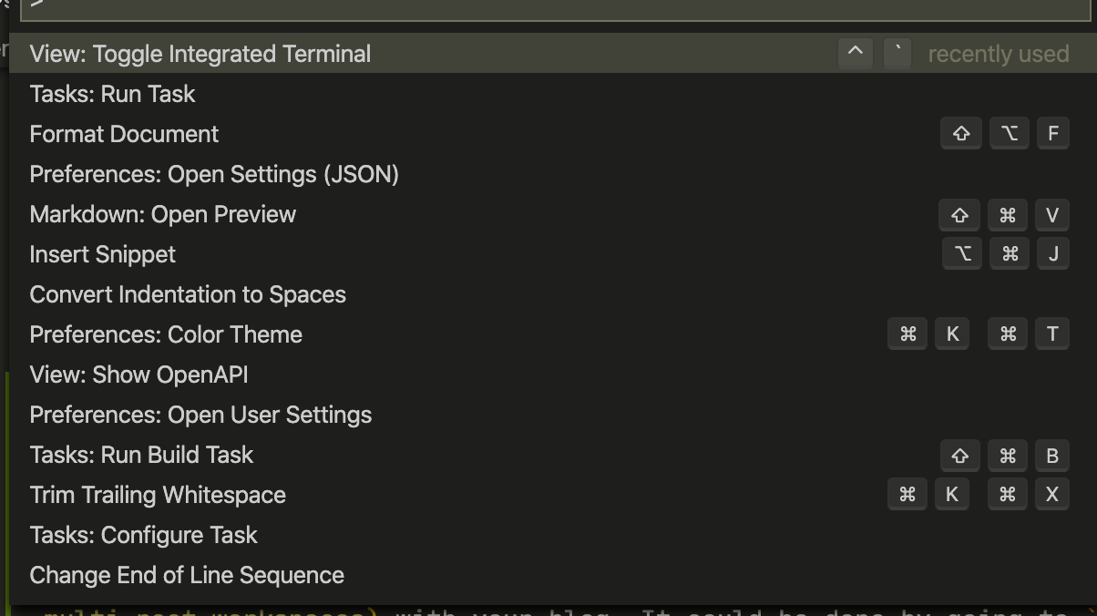VSCode integrated terminal selection.